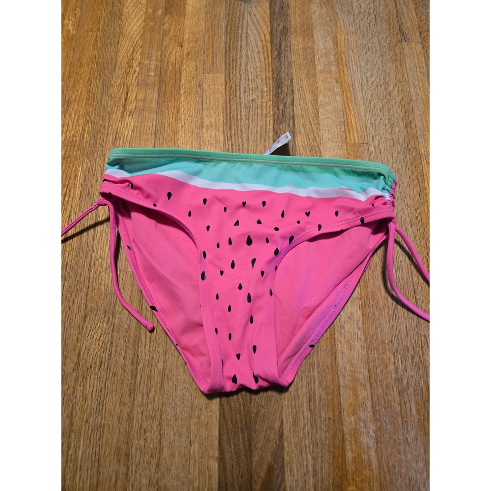 Justice Girl 14 Neon Pink Watermelon Heart Seed Side Ties Bikini Swim Bottom